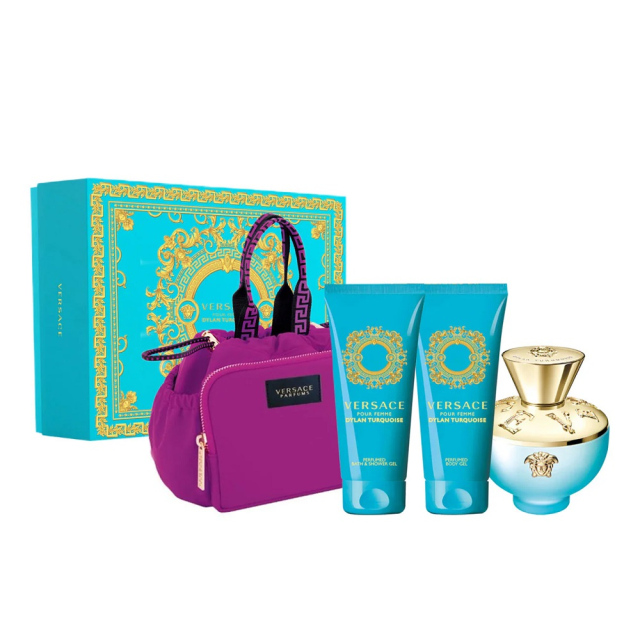 Versace Dylan Turquoise Pour Femme zestaw woda toaletowa spray 100ml + żel pod prysznic 100ml + żel do ciała 100ml + torba kosmetyczna dla kobiet