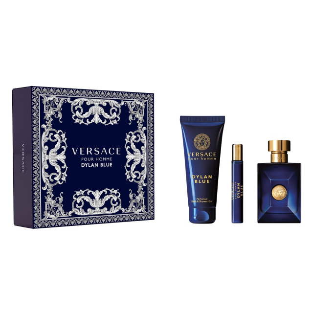 Versace Pour Homme Dylan Blue zestaw woda toaletowa spray 100ml + miniatura wody toaletowej spray 10ml + żel pod prysznic 150ml dla mężczyzn